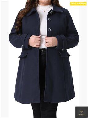 Classic Pea Coat Single Breasted Trench Winter Coat Plus Size Elegant Chic